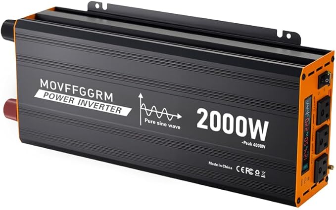 2000W Pure Sine Wave Power Inverter peak-4000 Watt,DC 12V to 110V,with 3xAC,USB Port,LCD Digital Display