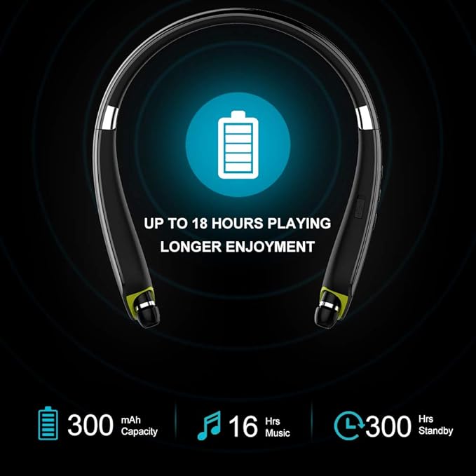 Bluetooth Headphones, Upgraded Foldable Wireless Neckband Headset with Retractable Earbuds, Noise Cancelling Stereo Earphones with Mic for Workout, Running, Driving (with Carry Case)