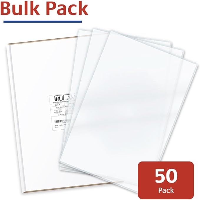 TruLam 10 Mil Laminating Pouches with Rounded Corners | Menu Large Size | 12 in. x 18 in. | Glossy Finish | Premium Adhesive for High-Clarity | 2 Carriers Included | 50 Pack