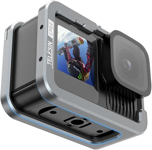 TELESIN Aluminum Case Metal Camera Cage for Go Pro 13 12 11 10 9, Protective Frame Housing with ND/CPL Lens Filter Compatibility, Protective Cage with 2 Cold Shoe Mount for Camera Accessories