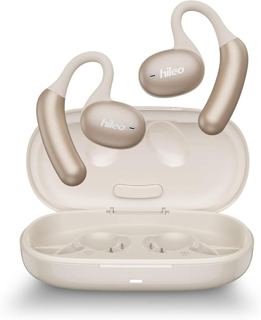 HILEO Open Ear Headphones, 2.4GHz ISM Wireless Earbuds, Long-Lasting Battery(90 Hrs), Bluetooth 5.2, Sport Over Earphones, High-Fidelity Sound, Compact Charging Case, Suitable for Running (White)