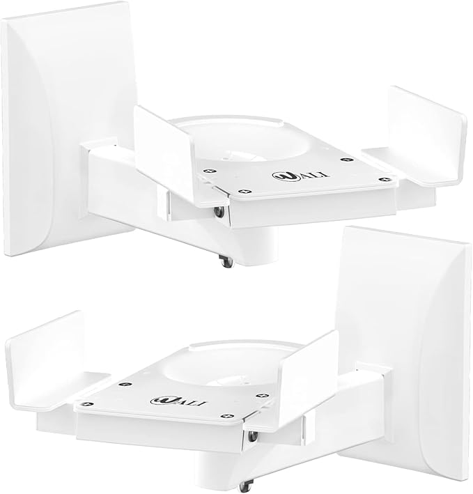 WALI Speaker Wall Mounts, Dual Side Clamping Bookshelf Mounting Bracket for Large Surrounding Sound Speakers, Hold up to 55 lbs. (SWM201-W), 1 Pair, White