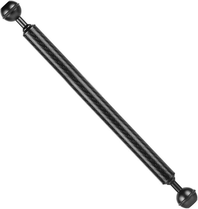 Carbon Fiber Underwater Float Arm, 1-inch Dual Ball Buoyancy Arm for Underwater Camera Tray, Video Light & Strobe for Scuba Diving Photography & Videography (Black, 12 inches)