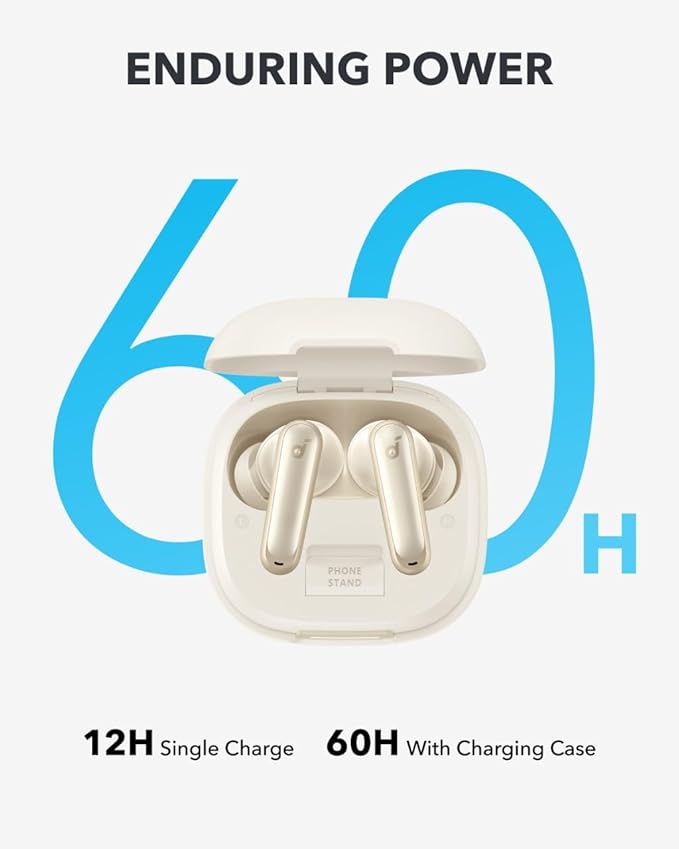 Soundcore P40i by Anker, Noise Cancelling Wireless Earbuds, Adaptive Noise Cancelling to Environments, Heavy Bass, 60H Playtime, 2-in-1 Case and Phone Stand, IPX5, Wireless Charging, Bluetooth 5.3