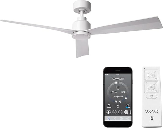WAC Smart Fans Clean Indoor and Outdoor 3-Blade Smart Home Ceiling Fan 52in Matte White with Remote Control works with Alexa and iOS or Android App