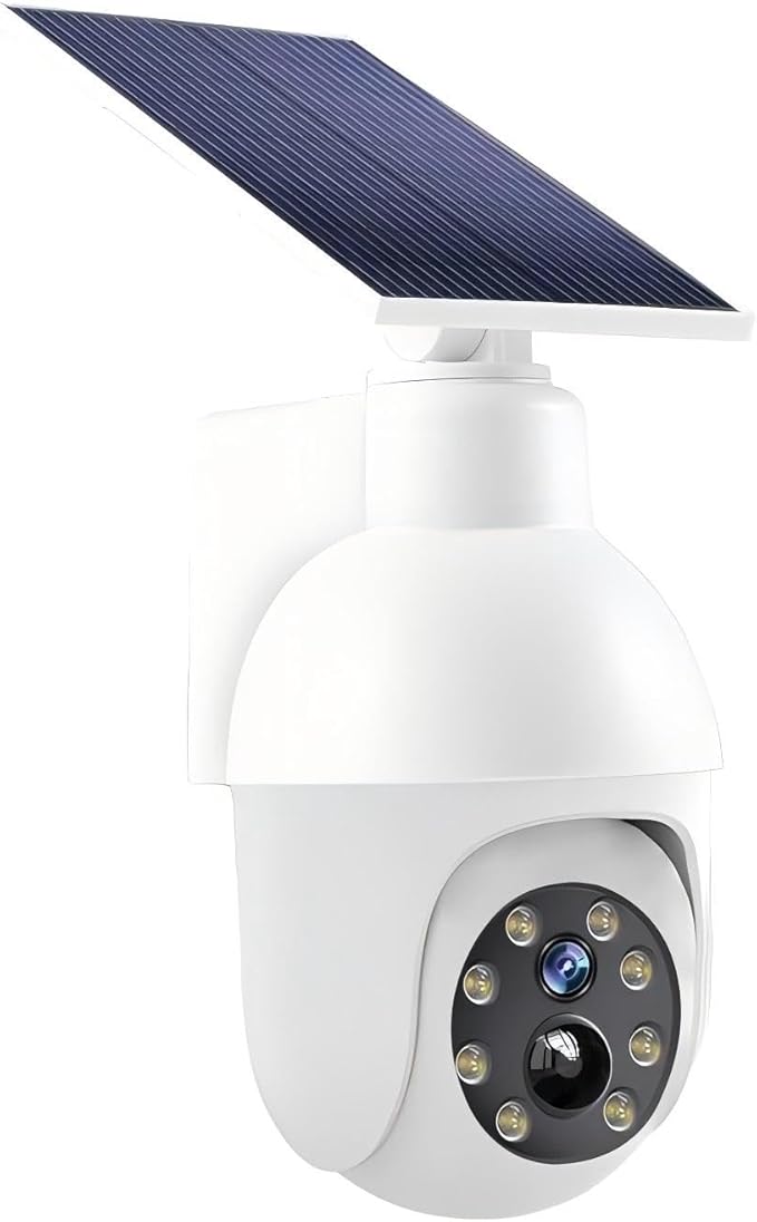 360-Degree Ultra-Bright Solar Light, Dummy CCTV Camera, Outdoor Motion Sensor Spotlight, IP66 Waterproof FloodLights, Wireless Decoy Fake PTZ Dome Security Camera for Porch Garden Patio Driveway