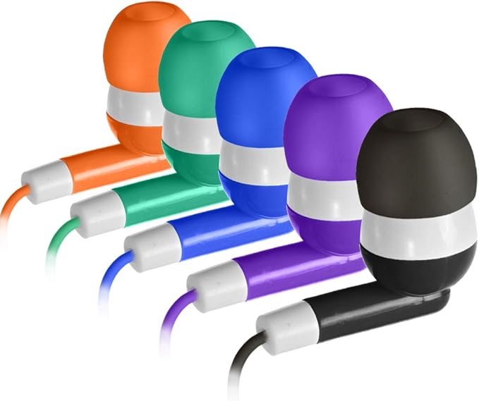 30 Pack Multi Color Earbuds for Kids, In-Ear, Wired, 5 Colors (Black, Blue, Orange, Green, Purple), Compatible with iPads/Mac/PC/Chromebook/Fitness & Audio Equipments