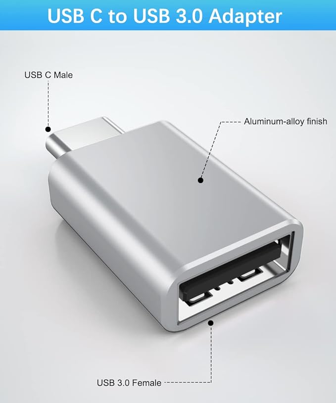 Basesailor USB to USB C Adapter with C Male to 3.0 Female Charger 4P,Thunderbolt 4 OTG Converter for MacBook,iWatch 9 10 11,iPhone 17 16 15 14 13 Plus Pro Max Mini,Galaxy S24 S23 S22,iPad Air,AirPods