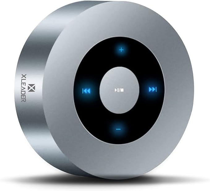 XLEADER Travel Case Packed, Upgraded, Bluetooth Wireless Speaker, Custom Bass Radiator, LED Touch Design, Tiny Pocket Speaker, Mic/TF Card/Aux, 15H Playtime, for Travel Kitchen Office, Space Silver