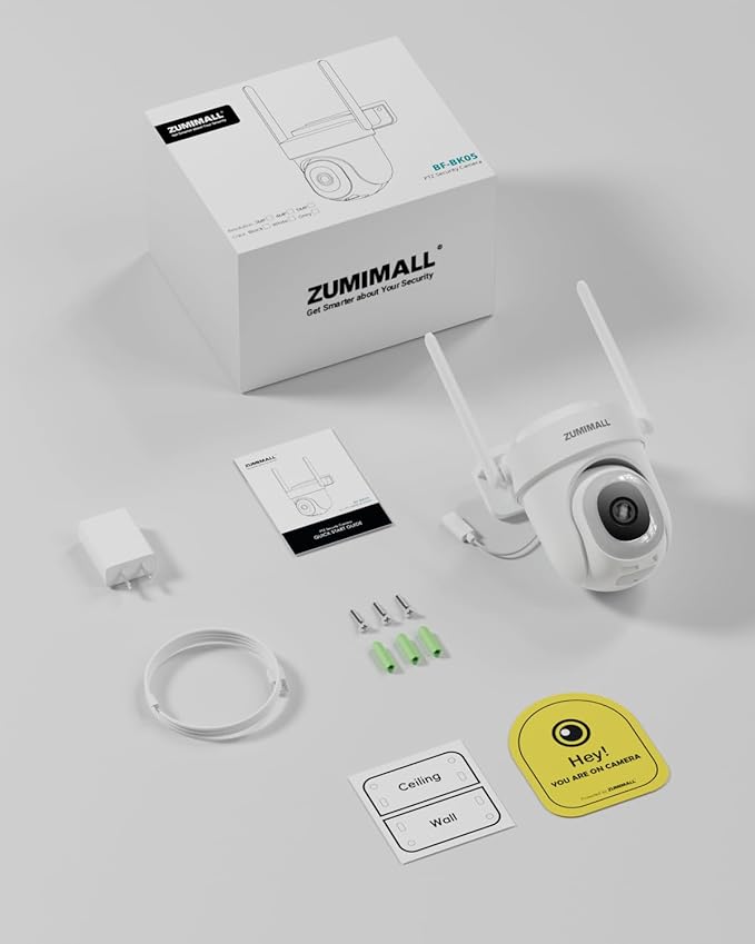 ZUMIMALL 5MP Outdoor Camera Wireless 2-Pack - 24/7 Recording Wired Power, Support 5GHz WiFi | Motion & Noise Detection, 360° PTZ Auto Tracking, Color Night Vision | IP66, Alexa Google Compatible