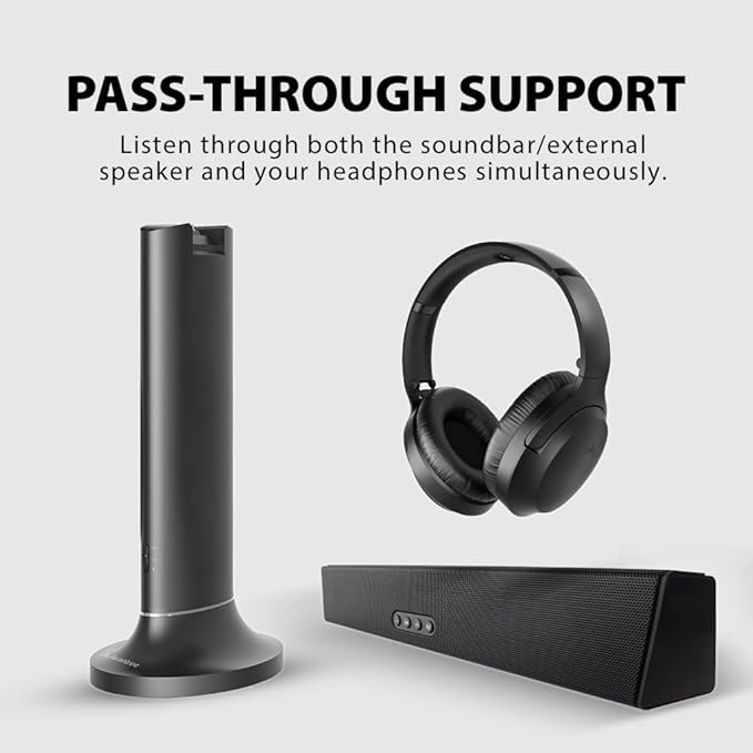 Avantree Opera - Wireless Headphones for TV Watching with Clear Dialogue, Compatible with TVs Equipped with Optical or AUX Audio Output Ports, Passthrough, Enhanced Volume & Comfortable for Seniors