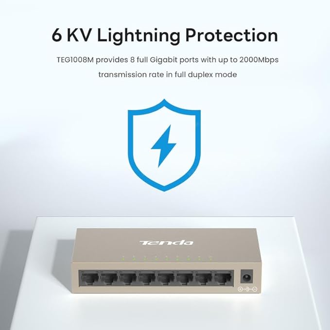 Tenda TEG1008M, 8 Port Gigabit Switch, Unmanaged Ethernet Switch with Traffic Optimization, Plug & Play, Fanless & Metal Design Network Switch Hub, Desktop/ Wall-Mount, Limited Lifetime Protection