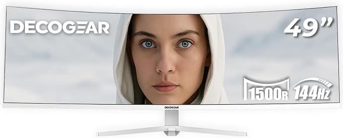 Deco Gear 49" Curved Ultrawide Gaming Monitor | 32:9 | 3840x1080 | 144Hz | 3000:1 | E-LED | 2 HDMI | 2 Display Port - Exclusive White Edition