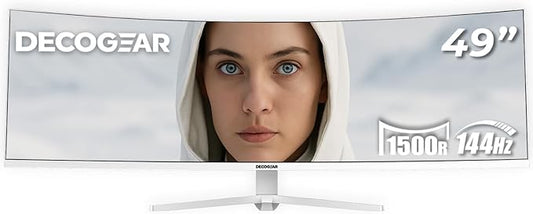 Deco Gear 49" Curved Ultrawide Gaming Monitor | 32:9 | 3840x1080 | 144Hz | 3000:1 | E-LED | 2 HDMI | 2 Display Port - Exclusive White Edition