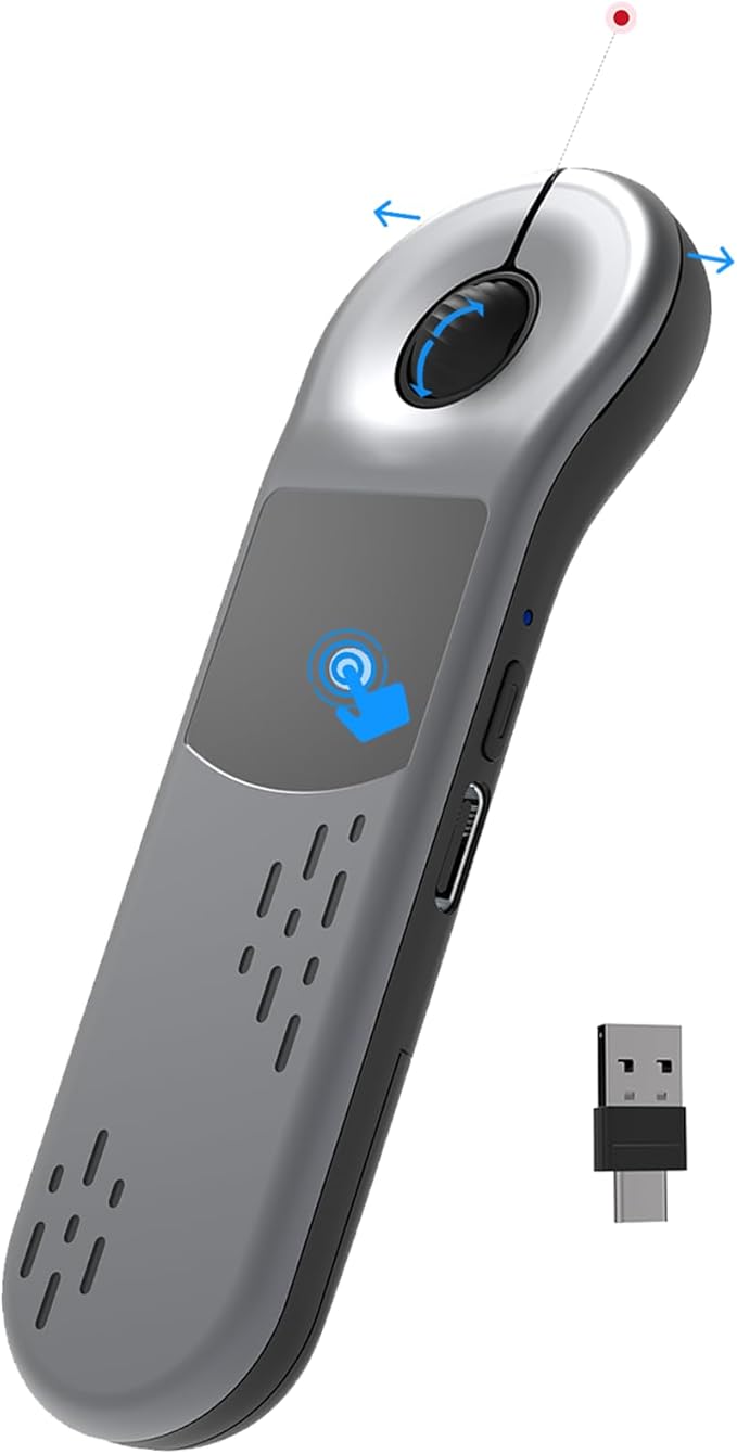Air Mouse for PC/iOS/Android with Touchpad Rechargeable Wireless Presentation for PPT Pointer Bluetooth 2.4G Remote Control for PowerPoint/Keynote/Tiktok/Camera/Kindle App (Silver)