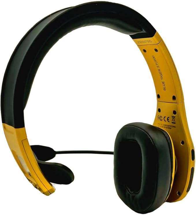 Blue Tiger Storm Gold - Premium Trucker Bluetooth Headset-Wireless Noise Canceling Mono Headset with Mic -High-Fidelity Sound, 30-Hour Talk Time, USB-C Charging - for Truck Drivers, Bluetooth 5.0