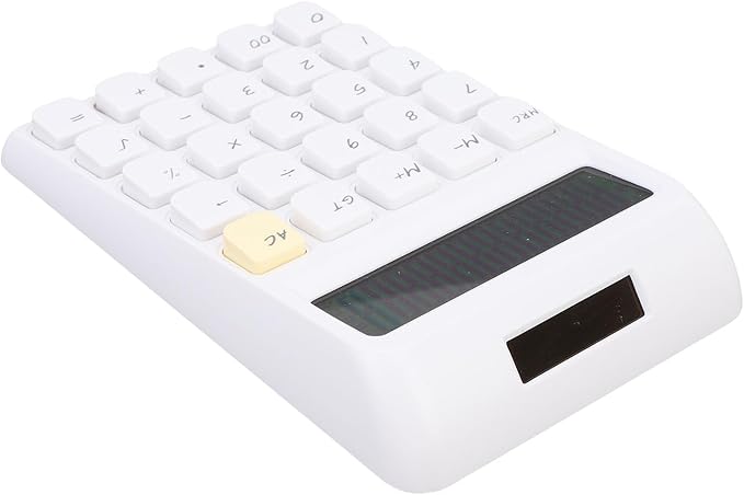 Pssopp Desktop Solar Calculator, Large 12-Digit Display Energy Efficient Tactile Press Keys Portable Standard Math Tool for Home Office Accounting (White)