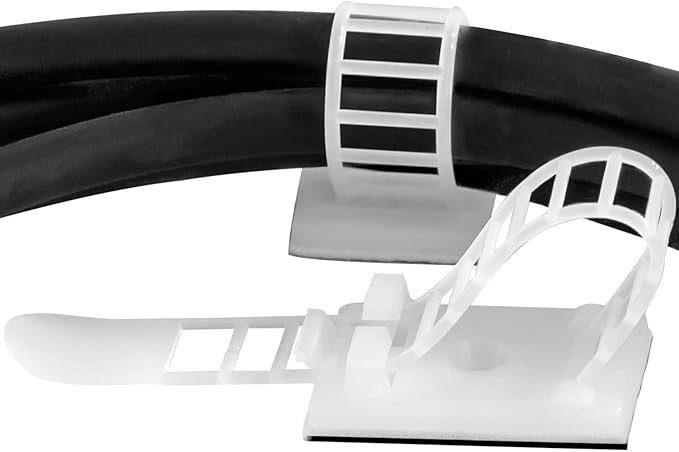 Pro-Grade, Adhesive-Backed Cable Straps 50 Pack. High-Strength, White Clamps for Electrical Wire Management and Organization. Tool-Free Installation for Home Or Office. Screw-Mount for Permanent Hold