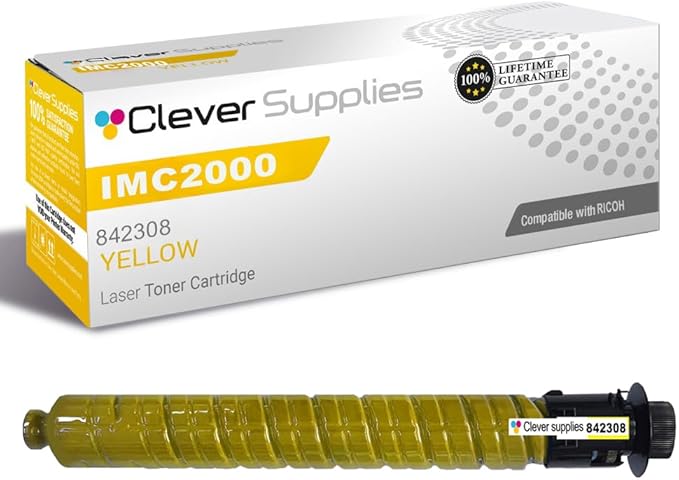 Clever Supplies CS Replacement Compatible with Ricoh IM C2000 Toner Cartridge 842308 to use with IM C2500 (Yellow, 1-Pack)