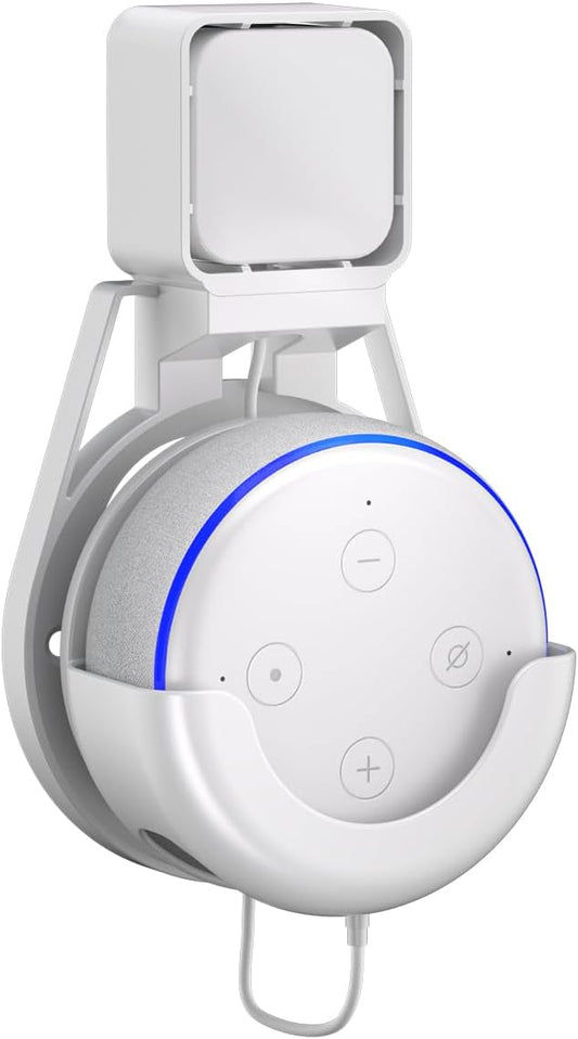 suptek Wall Mount Holder for Echo Dot 3rd Gen, Outlet Wall Mount Stand for Alexa, with Built-in Cable Management, Wall Screw or Stick-on Option, White,S5W