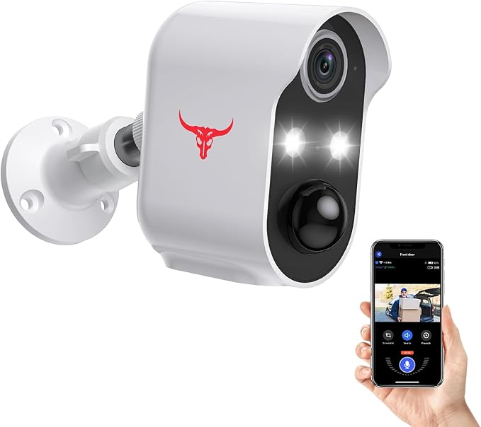 1080p Wireless Security Camera, 2.4GHz Wi-Fi, Color Night Vision, AI Human Detection, PIR Motion Detection, 2-Way Talk, Outdoor Surveillance Bullet Cam (2 Spotlights)