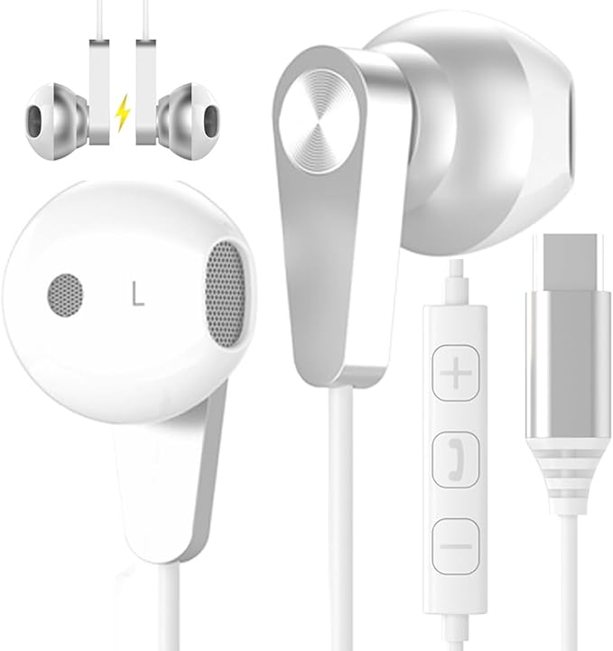 USB C Headphones, USB-C Magnetic Wired Earbuds HiFi Stereo Type C Earphones with Microphone Volume Control for iPhone 16 15 Pro Max Plus, iPad, Samsung Galaxy S25 S24 S23 Ultra, Pixel 9 8 7 and More