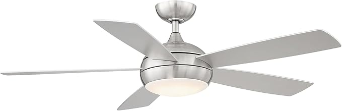 WAC Smart Fans Odyssey Indoor and Outdoor 5-Blade Ceiling Fan 54in Brushed Nickel with 3000K LED Light Kit and Remote Control works with Alexa and iOS or Android App
