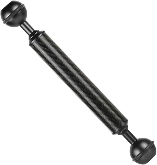 Carbon Fiber Underwater Float Arm, 1-inch Dual Ball Buoyancy Arm for Underwater Camera Tray, Video Light & Strobe for Scuba Diving Photography & Videography (Black, 8 inches)
