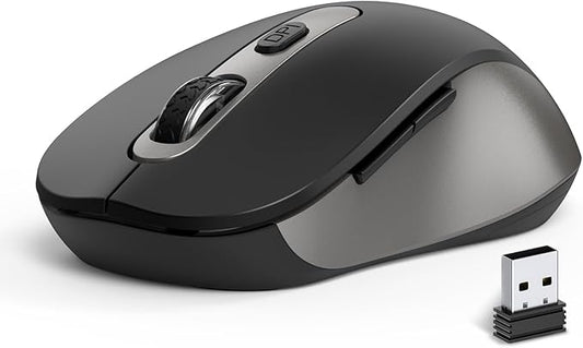 Wireless Mouse for Laptop, PC, Chromebook, Mac, MacBook, Silent Wireless Mouse with USB Nano Receiver, Side Button, 2400 DPI, Anti Slip Roller, 6 Button Ergonomics Cordless Computer Mice - Black Gray