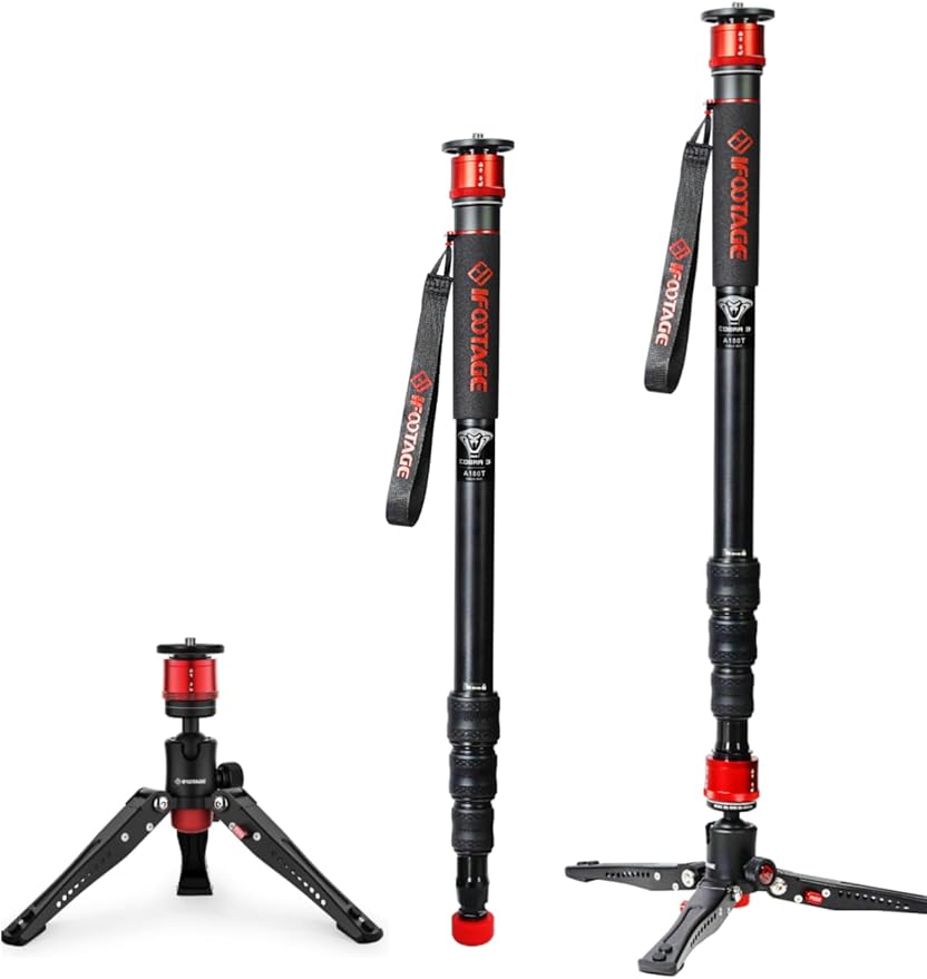 IFOOTAGE Monopod for Camera Cobra 3 A180T, 71" Aluminum Camera Monopod with Feet, Telescopic Video Mono pod Compatible with Sony Canon Nikon DSLR Cameras, Payload 17.64 lbs