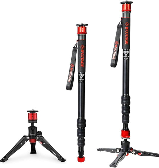 IFOOTAGE Monopod for Camera Cobra 3 A180T, 71" Aluminum Camera Monopod with Feet, Telescopic Video Mono pod Compatible with Sony Canon Nikon DSLR Cameras, Payload 17.64 lbs