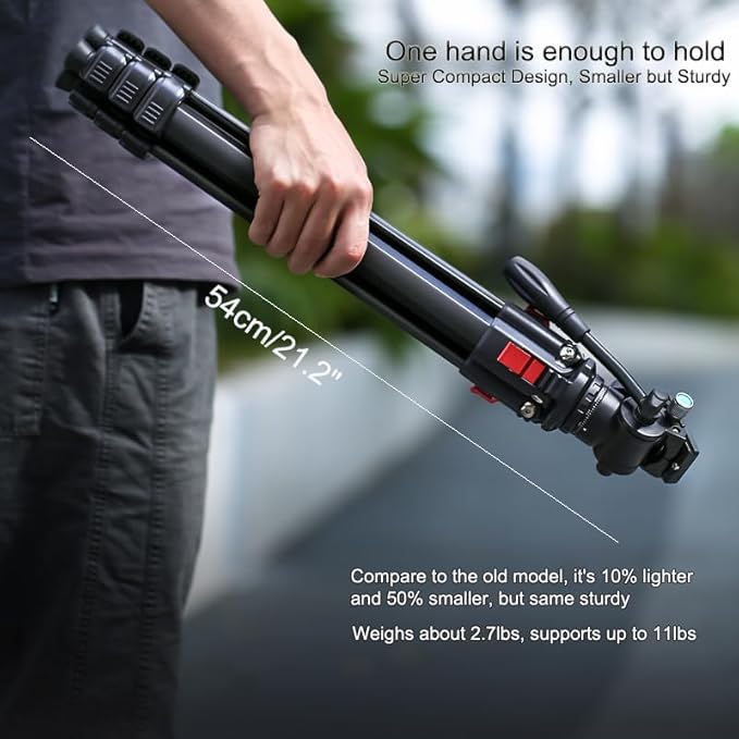 Travel Tripod, 68" Camera Fluid Tripod Lightweight Aluminum Portable for DSLR/SLR Cameras, Video Camcorders, Action Cameras, Phones, Telescopes...11lbs (TM66-FB1)