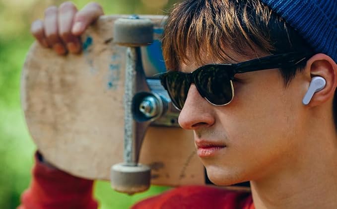 JBL Vibe Beam - True Wireless JBL Deep Bass Sound Earbuds, Bluetooth 5.2, Water & Dust Resistant, Hands-free call with VoiceAware, Up to 32 hours of battery life (White)