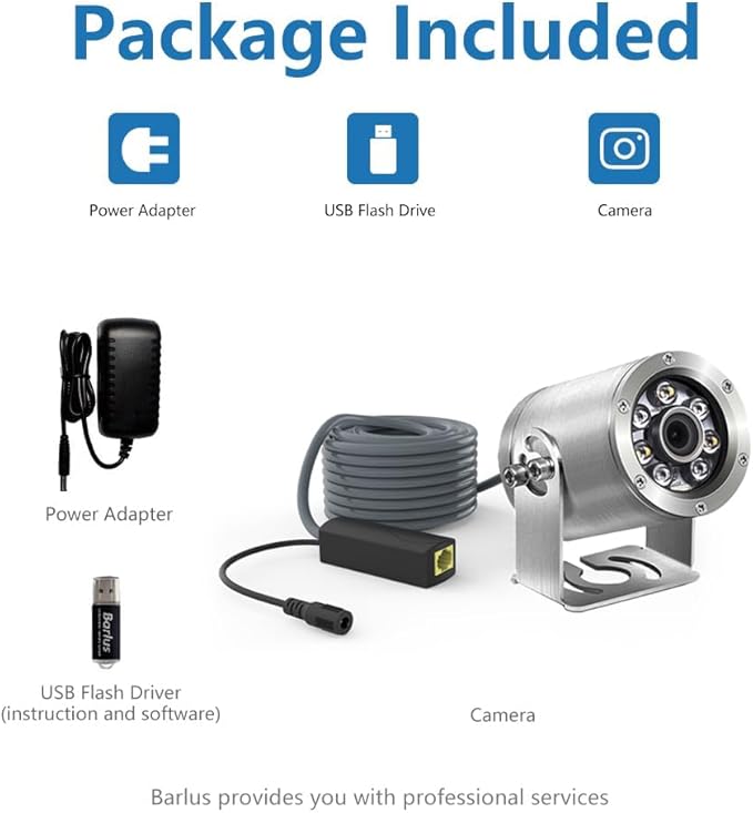 Underwater Camera POE 5MP CMOS Lens 100° Wide-Angle Sea Stainless Steel with Fill Light IP68 Waterproof Camera for 24/7 koi Pond with 32ft Cable