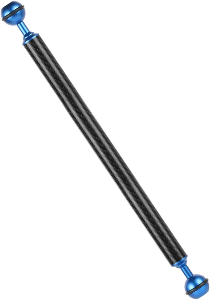 Carbon Fiber Underwater Float Arm, 1-inch Dual Ball Buoyancy Arm for Underwater Camera Tray, Video Light & Strobe for Scuba Diving Photography & Videography (Blue, 11 inches)