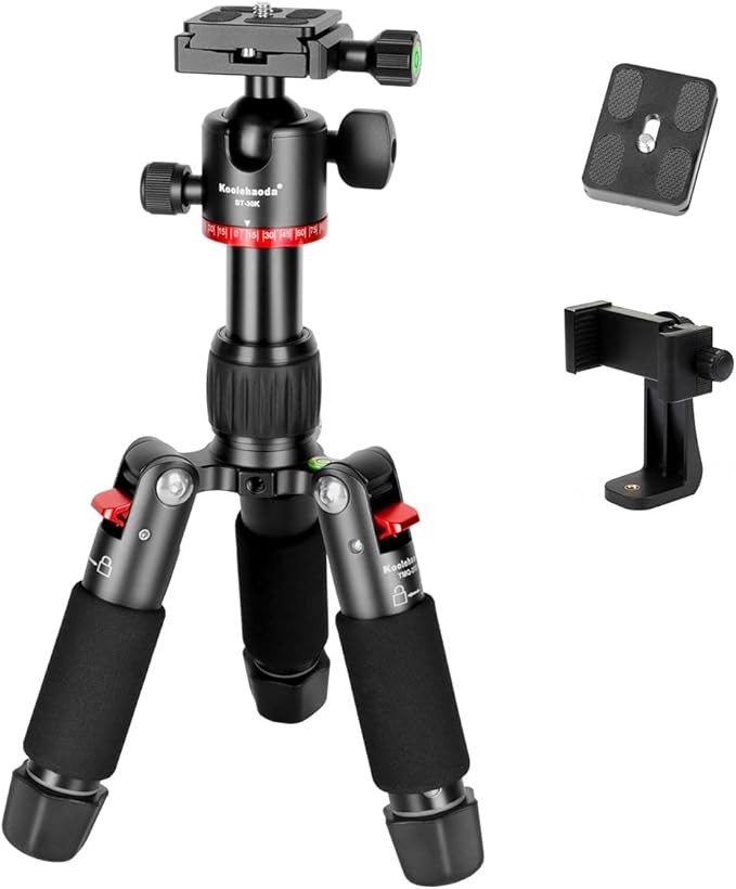 Koolehaoda Mini Desktop Tripod 18" Aluminum Camera Tripod with 360° Ball Head and Two 1/4" Arca Type QR Plates for DSLR Camera, Video Camcorder, Load up to 13lb/6kg