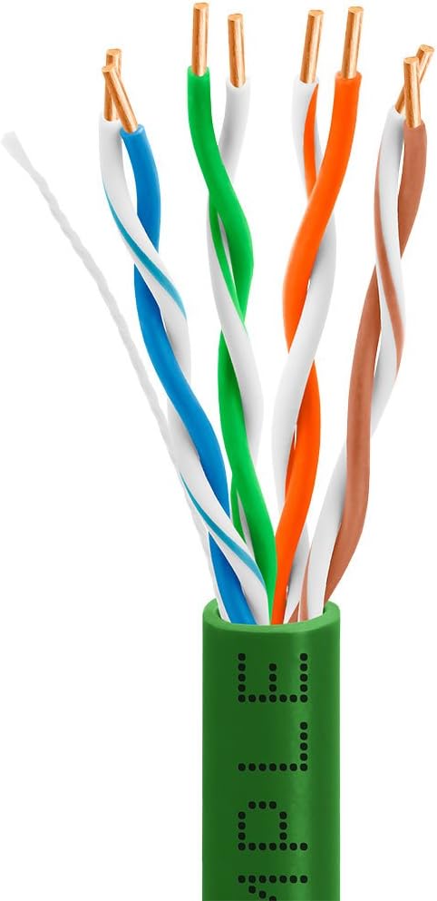 Big-A - 1000ft Cat5e Plenum Ethernet Cable, Green, 350MHz, 24AWG UTP, CMP Rated, Solid Network LAN Cord, Compatible with Printer, Gaming Consoles, Router, VoIP Phones, POE IP Cameras
