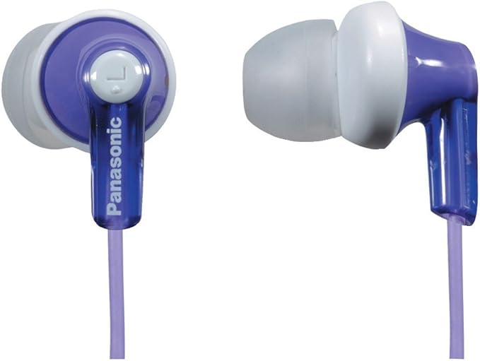 Panasonic ErgoFit Wired Earbuds, 3.5mm Jack In-Ear Headphones Wired with Dynamic Crystal-Clear Sound and Soft Ergonomic Custom-Fit Earpieces (S/M/L), for Phones and Laptops - RP-HJE120-V (Purple)