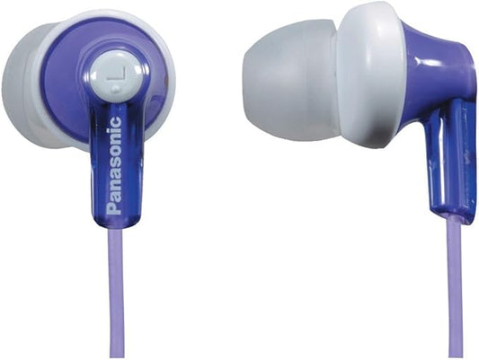 Panasonic ErgoFit Wired Earbuds, 3.5mm Jack In-Ear Headphones Wired with Dynamic Crystal-Clear Sound and Soft Ergonomic Custom-Fit Earpieces (S/M/L), for Phones and Laptops - RP-HJE120-V (Purple)