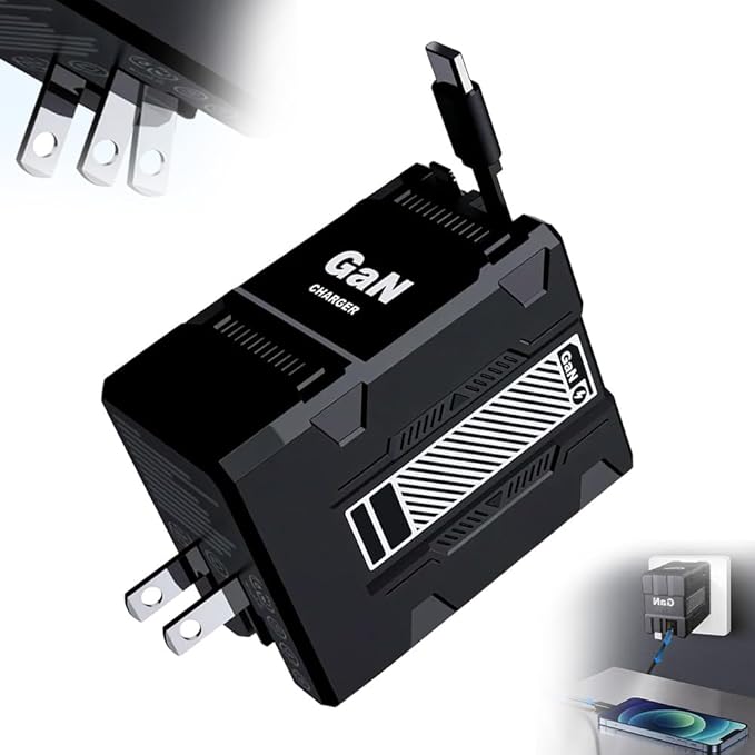 2-in-1 GaN Fast Charger 120w, 2025 Upgraded Retractable Scalable Super Fast Charger Module, Multi-Functional Foldable Charging Adapter Wall Plug for Phone, Tablet, Laptops (Black)