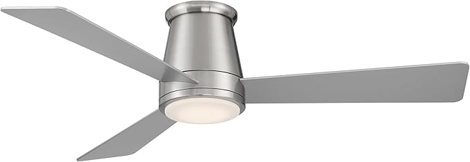 WAC Smart Fans Hug Indoor and Outdoor 3-Blade Flush Mount Smart Home Ceiling Fan 52in Brushed Nickel with 3000K LED Light Kit and Remote Control works with Alexa and iOS or Android App