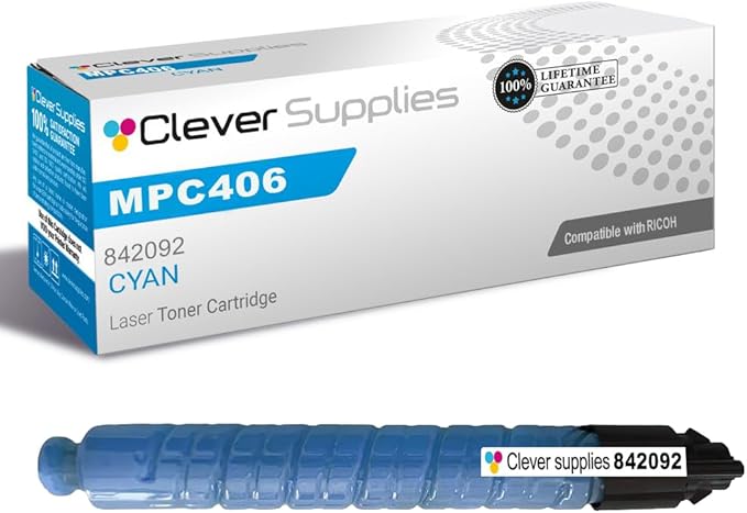 Clever Supplies CS Replacement Compatible with Ricoh C306 MPC406 Toner Cartridge 842092 to use with MPC306 MPC307 (Cyan, 1-Pack)