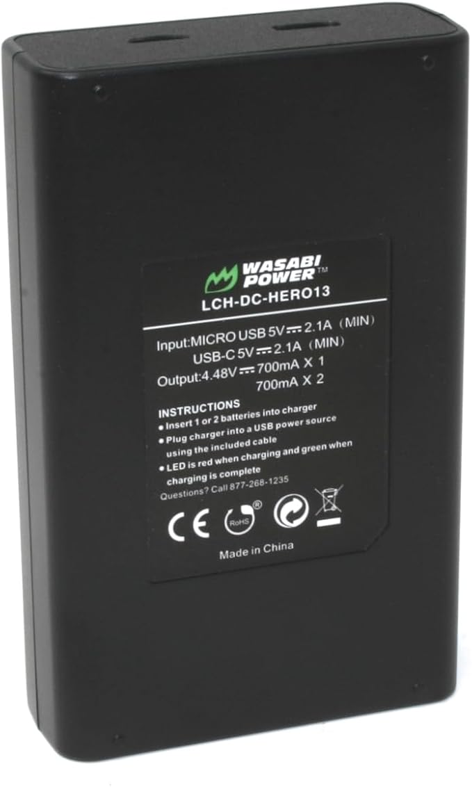Wasabi Power HERO13 Battery (2-Pack) and Dual USB Charger Replacement for GoPro Hero 13 Black