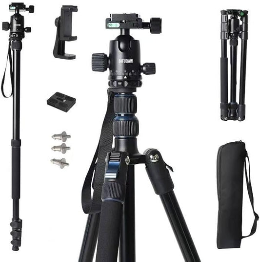 71" Camera Lightweight Foldable Aluminum Tripod & Monopod with 360° Ball Head Payload 33lbs, Adjustable Height Professional Travel Tripod for DSLR Camera Shooting Smartphone