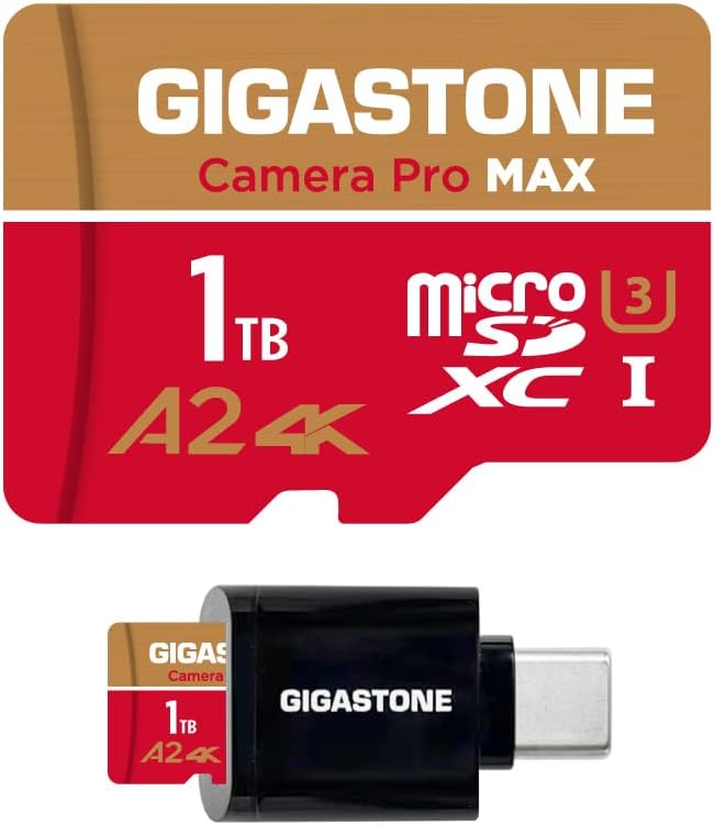 [5-Yrs Free Data Recovery] GIGASTONE 1TB Micro SD Card with USB 3.2 Type C Card Reader, 4K Camera Pro MAX, Speed Up to 150MB/s Compatible with Gopro, DJI, Dash Cam, MicroSDXC UHS-I A2 V30 U3