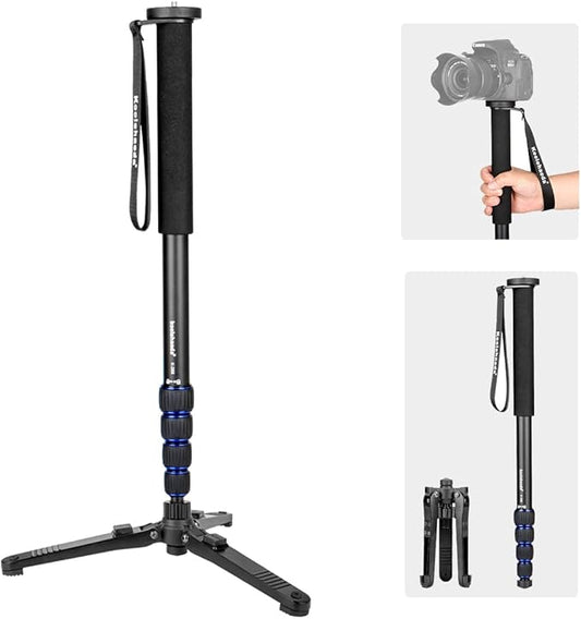 Koolehaoda Extendable Camera Monopod with Foldable Tripod Support Base, Aluminium Alloy, 20-66inch Adjustable Portable Travel Monopod for Nikon Sony DSLR, Maximum Load of 5 kg