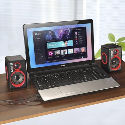 Computer Speakers, 2.0 CH PC Speakers with Surround Sound, USB Wired Laptop Speakers with Deep Bass for Desktop Computer/PC/Laptops/Smart Phone Build-in 4 Loudspeaker Diaphragm Reccazr SP2040|RED