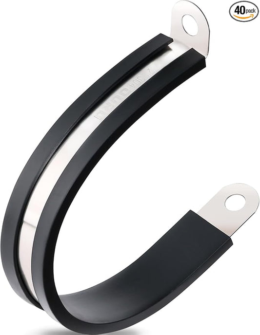 40PCS Cable Clamps 2 Inch 304 Stainless Steel Cable Clamps Rubber Coated Cushioned Insulated Cable Clamp,Automotive Wire Clamps,Pipe Clamps,Metal Clamp for Tube,Wire Cord Installation(51mm)