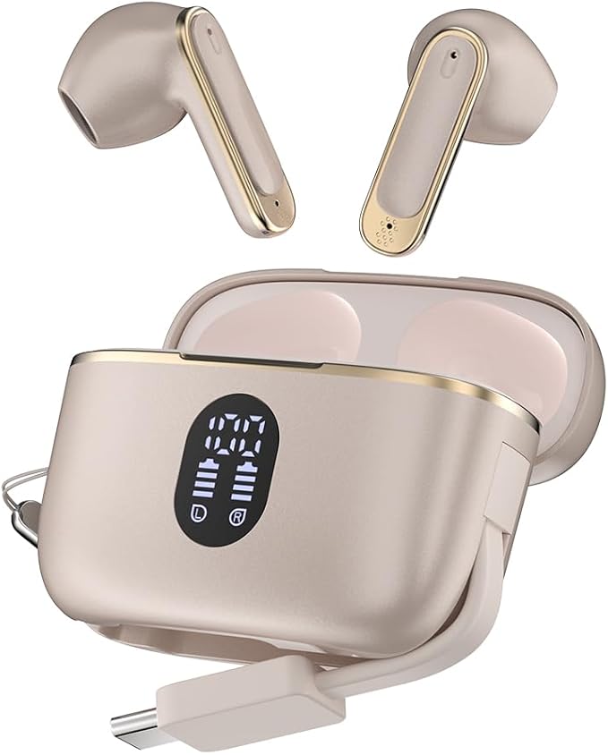 Wireless Earbuds Bluetooth 6.0 Headphones with LED Power Display and Power Bank Charging Case 50H Playtime IPX7 Waterproof in-Ear Ear Buds with Mic Deep Bass Earphones for iPhone Android Samsung