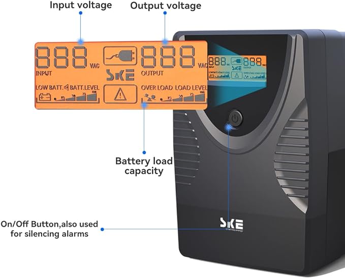Ups Battery Backup and Surge Protector,Computer Uninterruptible Power Supply Units,Battery Backup Intelligent LCD,SKE Back UPS, Battery Backup for Computer 625VA/360W